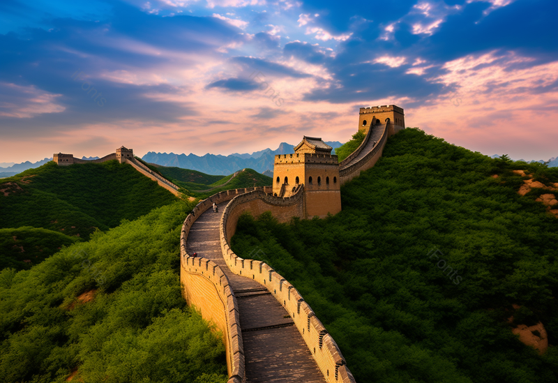 夕阳时分下的历史建筑万里长城风景旅游胜地摄影图,高清,摄影图,摄影图片,图片大全,摄影图免费下载